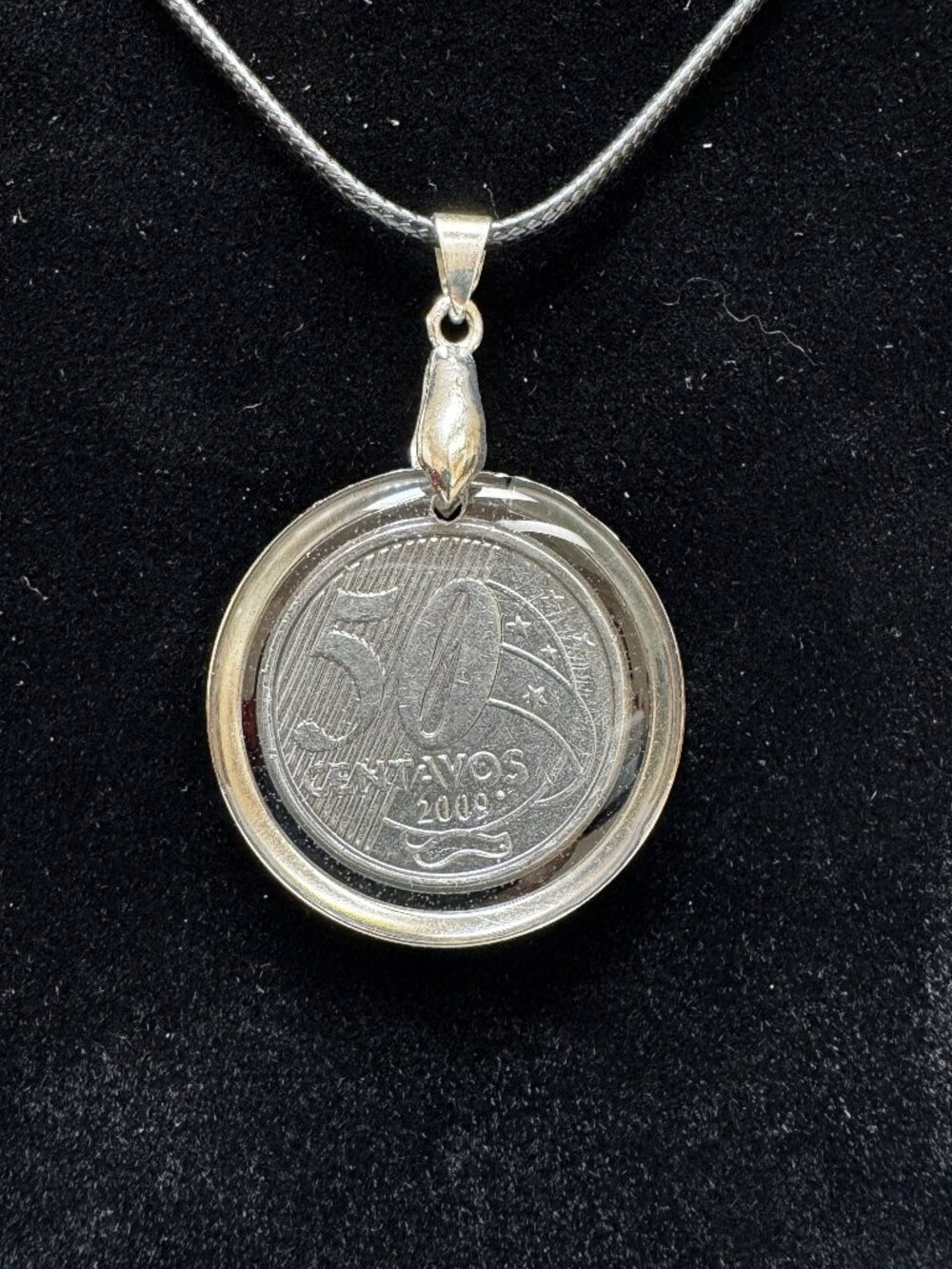 2009 Brazil 50 Centavos Coin Pendant (Handcrafted Resin),